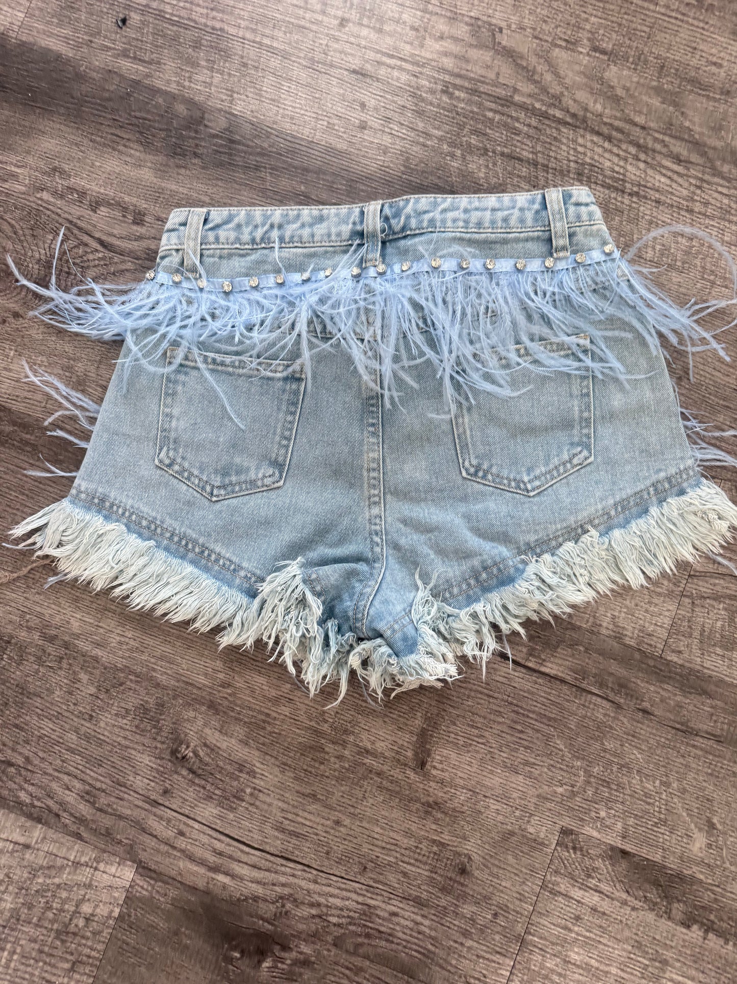Blue Rhinestone Feather Shorts