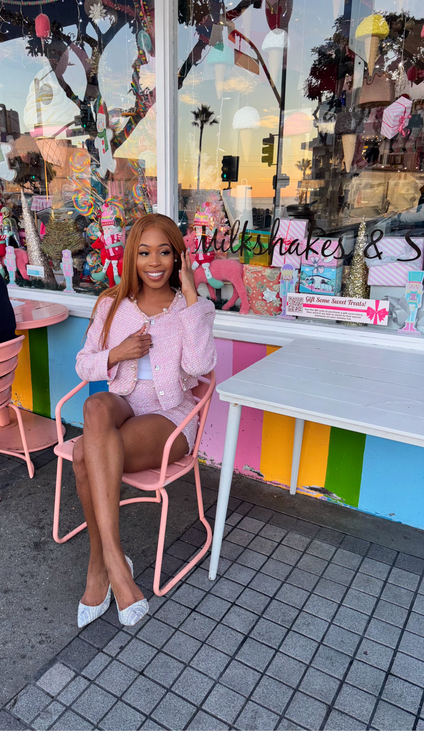 Chic Blush Pearl Tweed Two-Piece Set